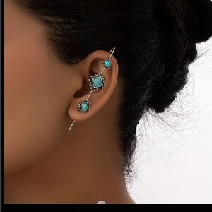 Elegant Silver and Turquoise Ear Cuff